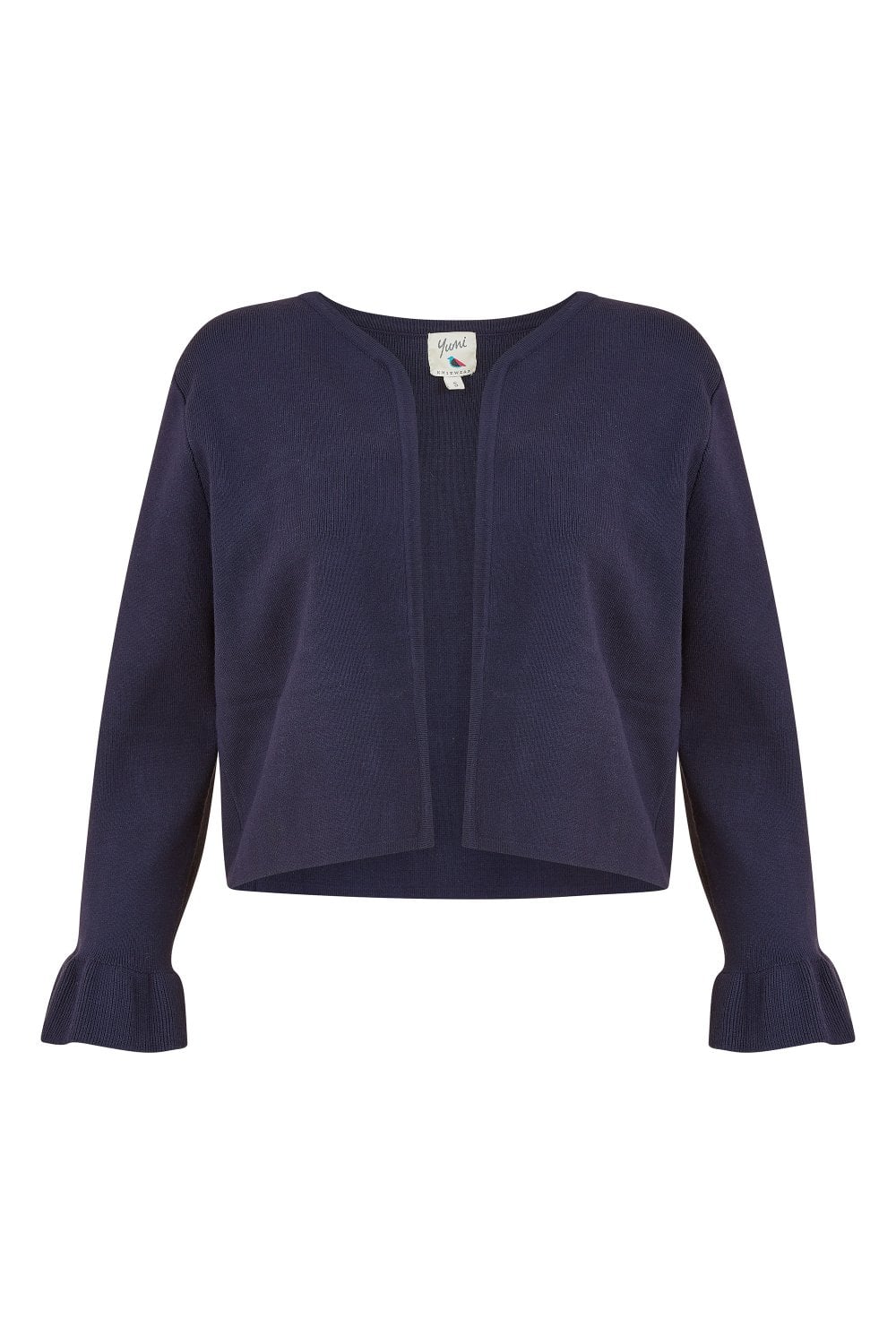 Yumi Navy Cropped Cardigan With Bell Sleeves Yumi