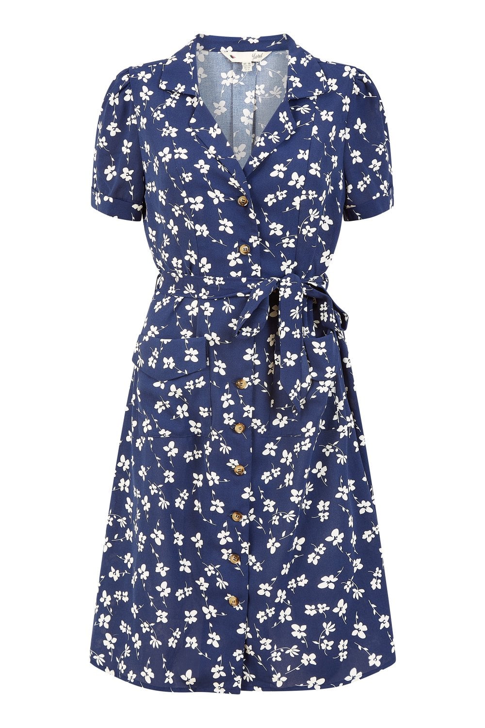 Yumi Navy Daisy Print Retro Shirt Dress Yumi