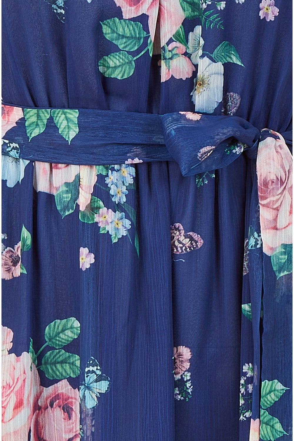 Yumi Navy Floral Bardot Midi Dress With Frill Hem Yumi