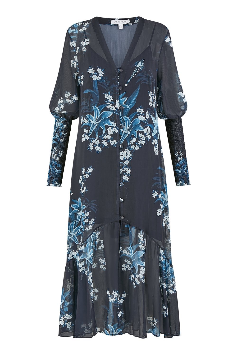 Yumi Urban Touch Navy Floral Print Long Sleeve Midi Dress Yumi