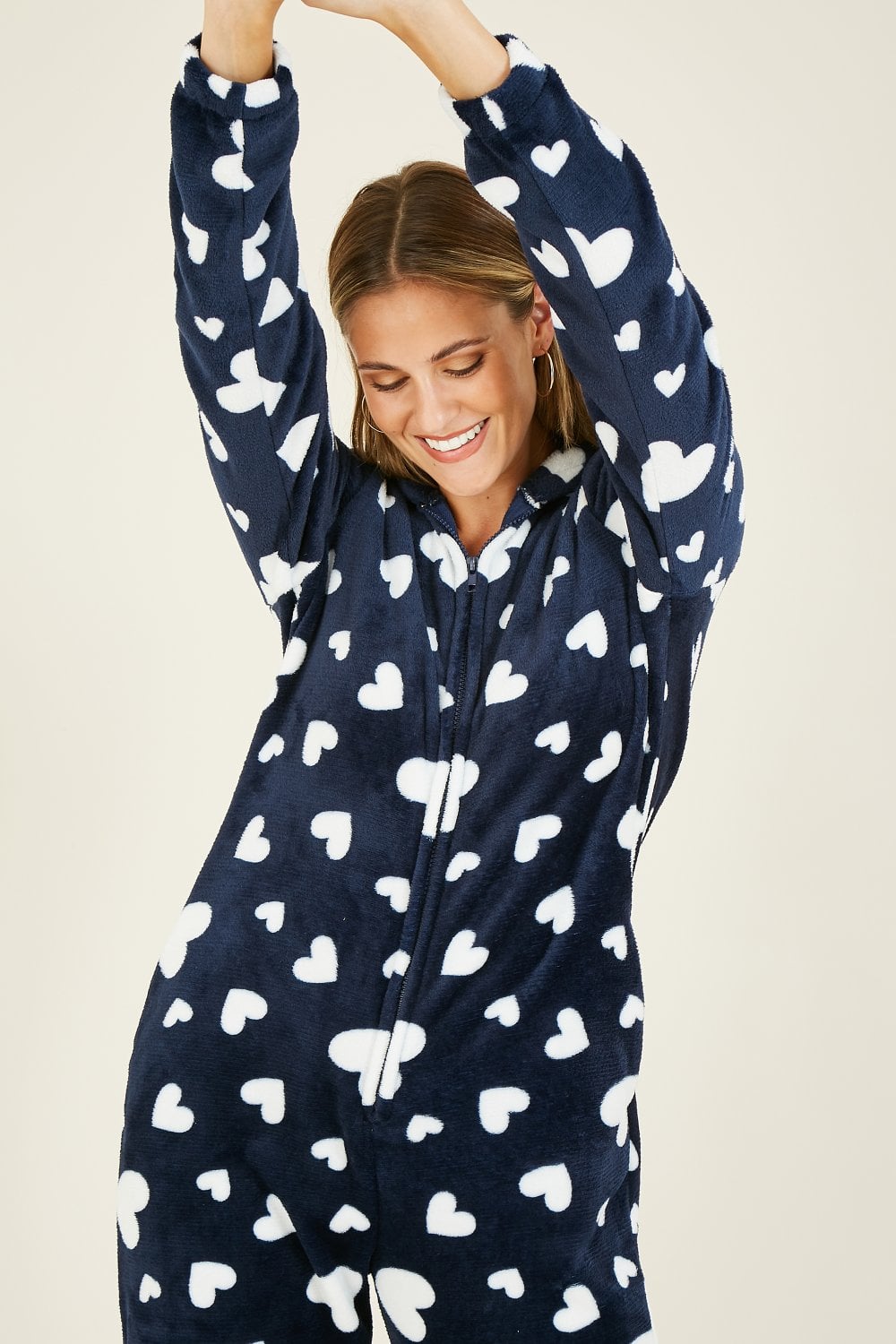 Yumi Navy Heart Super Soft Onesie With Pockets Yumi