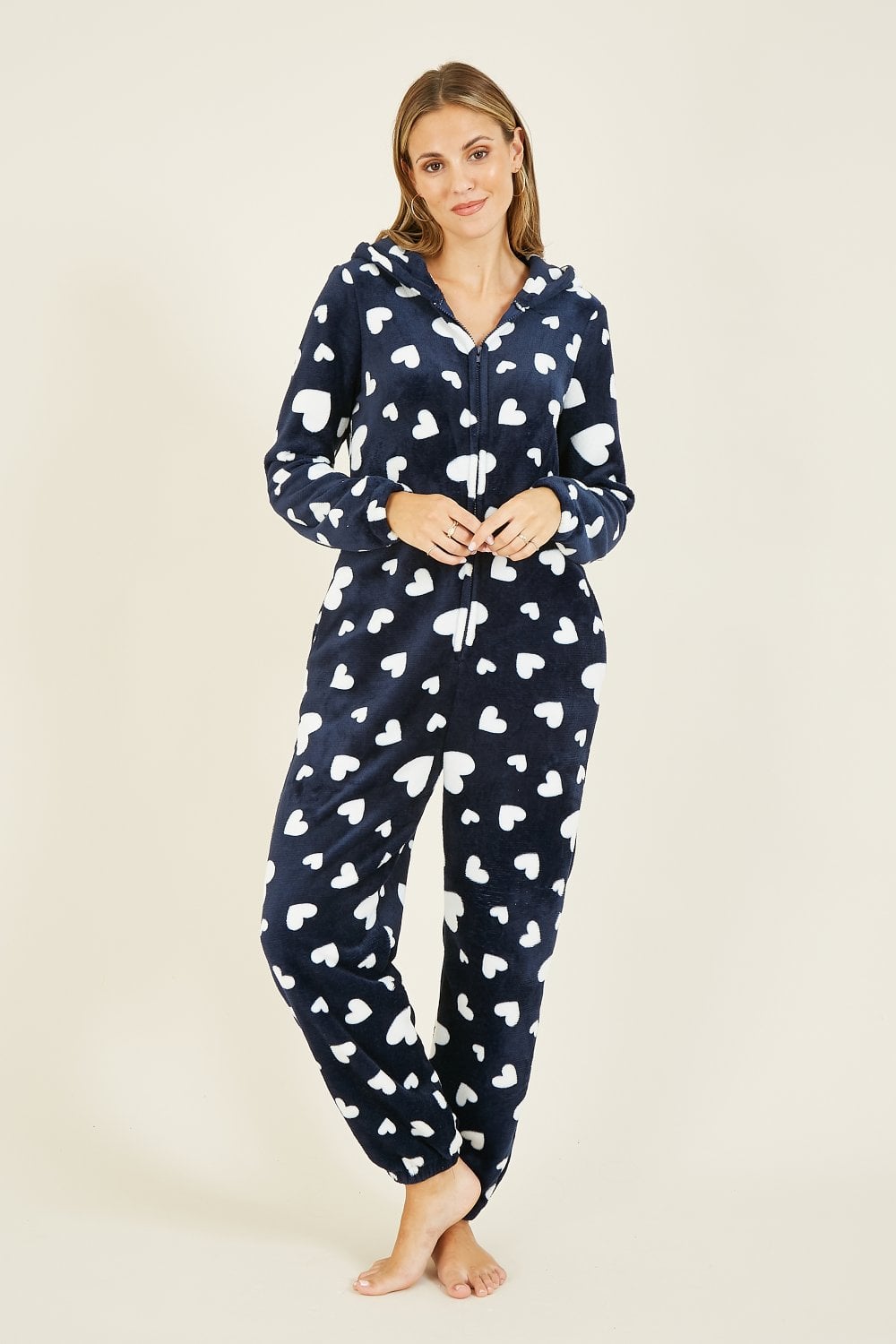 Yumi Navy Heart Super Soft Onesie With Pockets Yumi