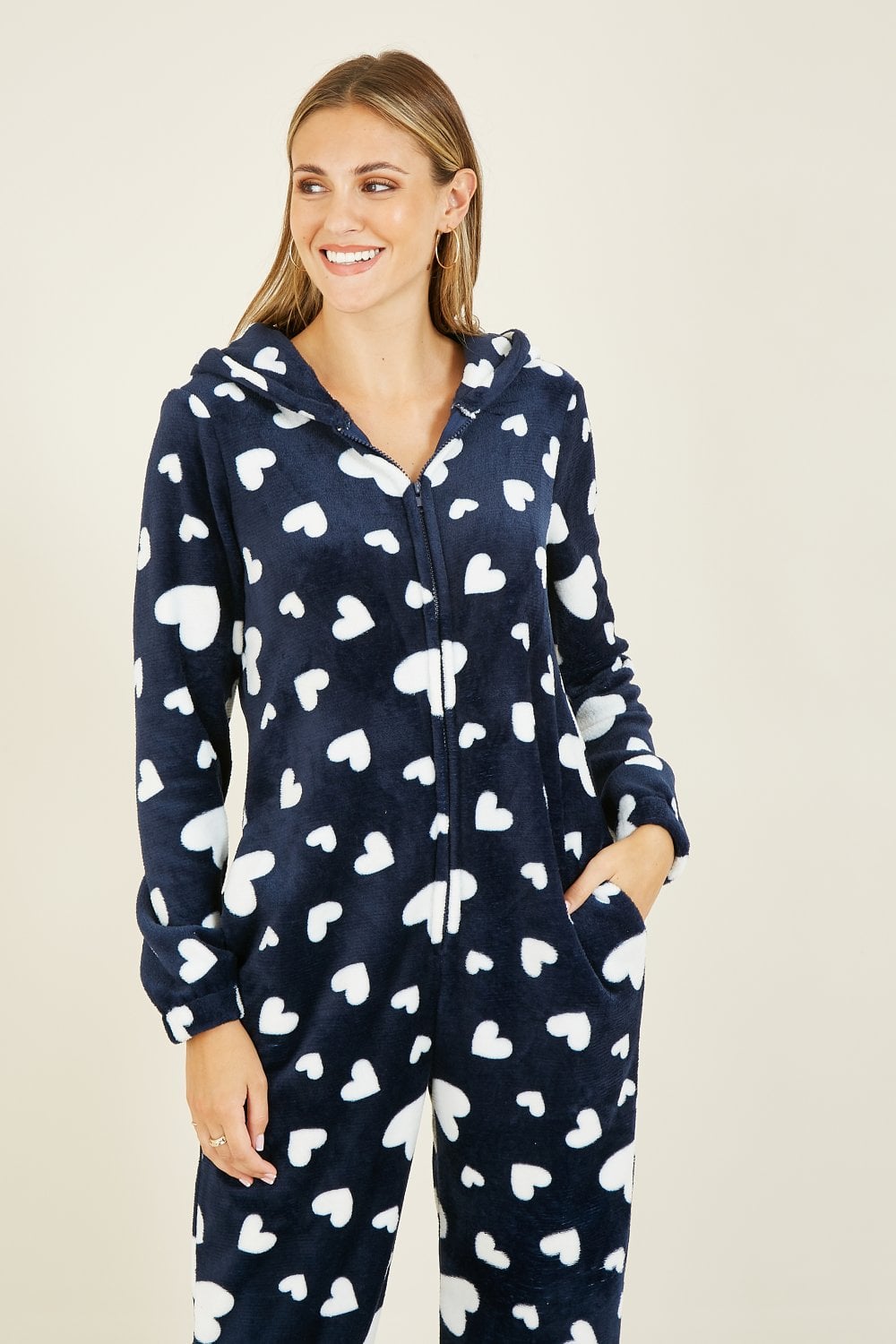 Yumi Navy Heart Super Soft Onesie With Pockets Yumi