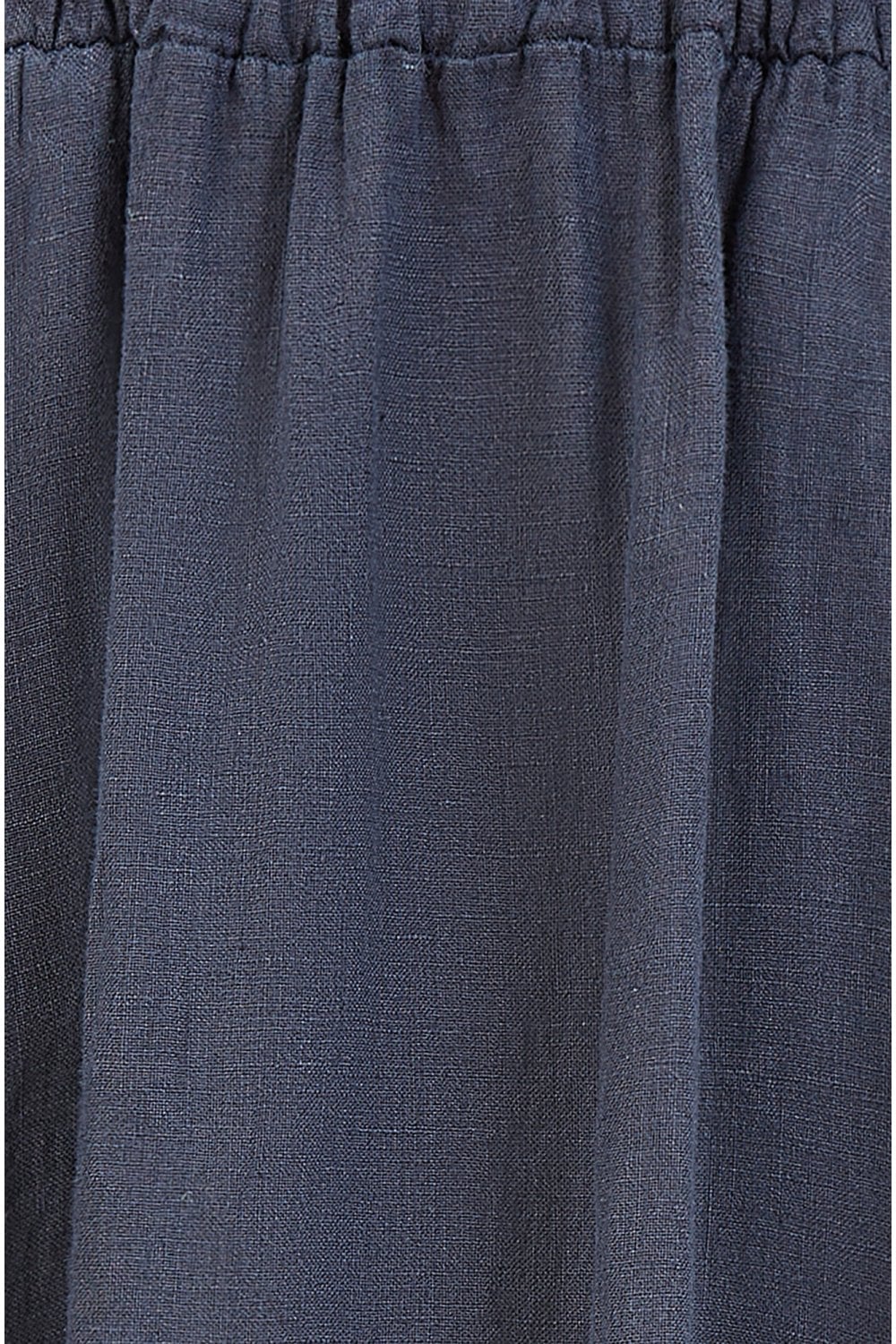 Yumi Navy Italian Linen Midi Skirt With Pockets Yumi