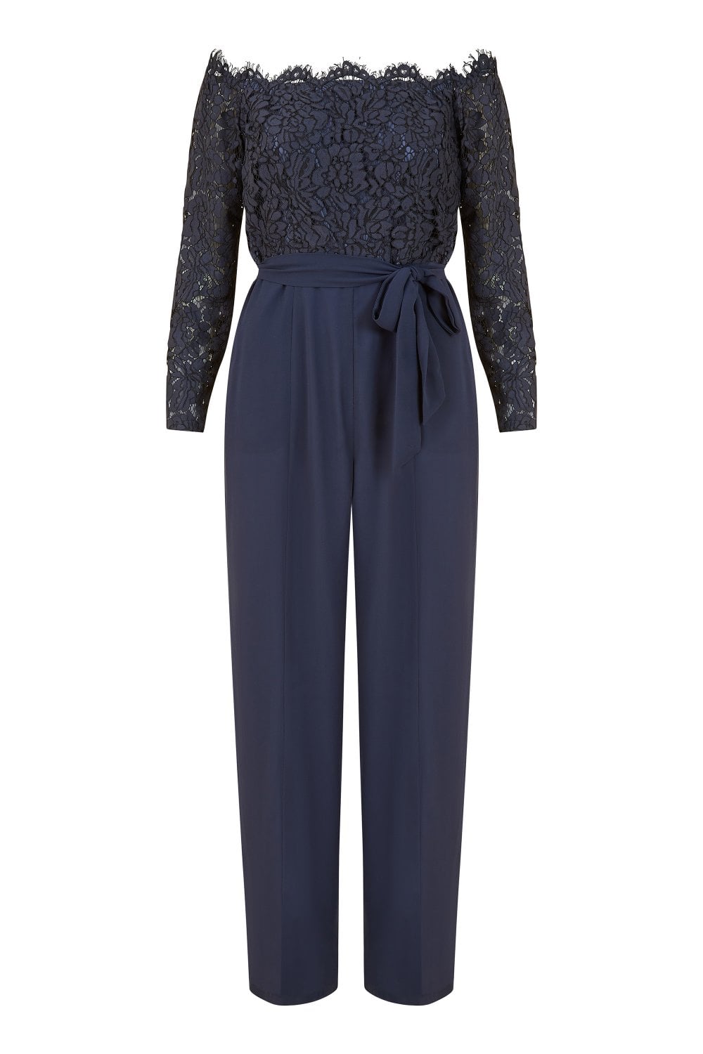 Yumi Navy Lace Bardot 3/4 Sleeve Jumpsuit Yumi