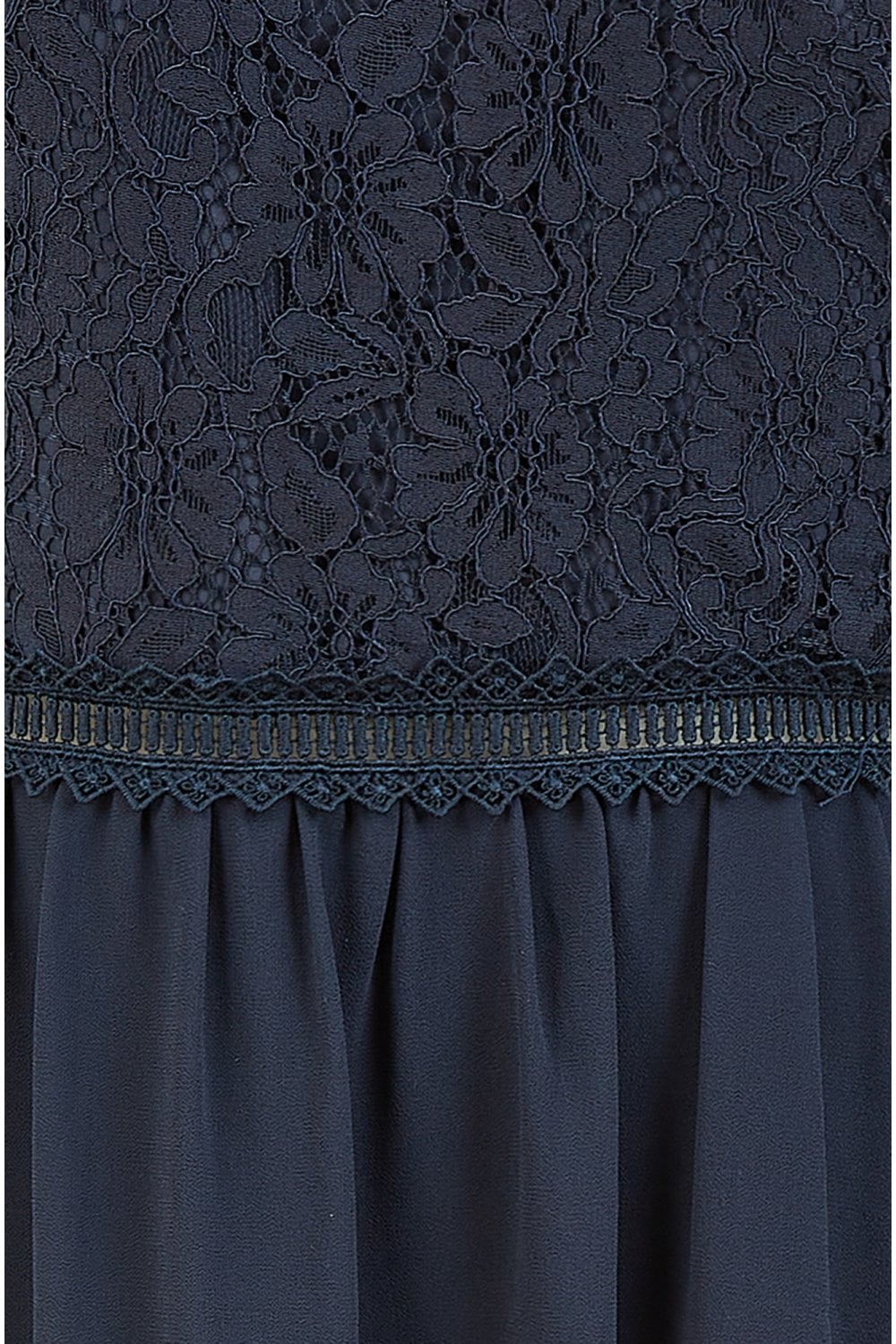 Yumi Navy Lace Halter Neck Midi Dress With Tiered Hem Yumi