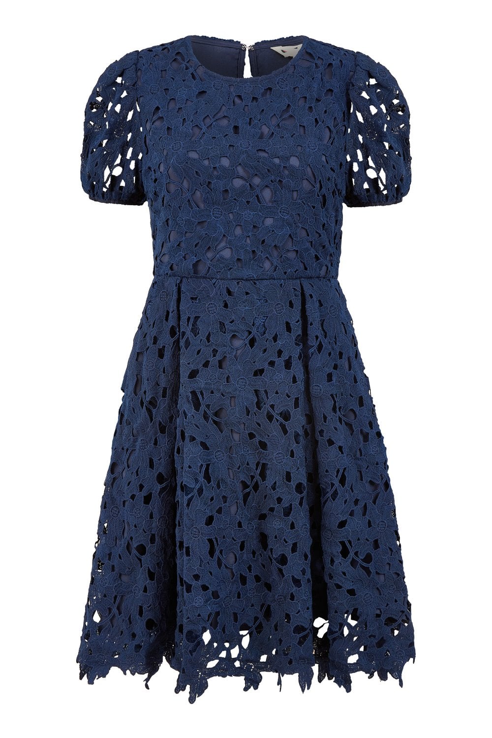 Yumi Navy Lace Skater Dress With Puff Sleeves Yumi