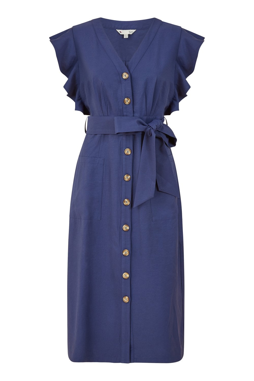 Yumi Navy Linen Blend Midi Shirt Dress Yumi