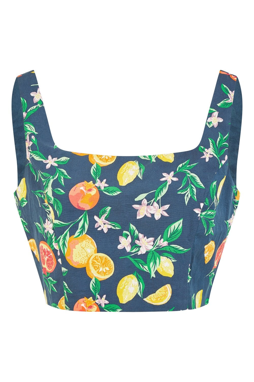 Yumi Navy Organic Cotton Citrus Print Crop Top Yumi