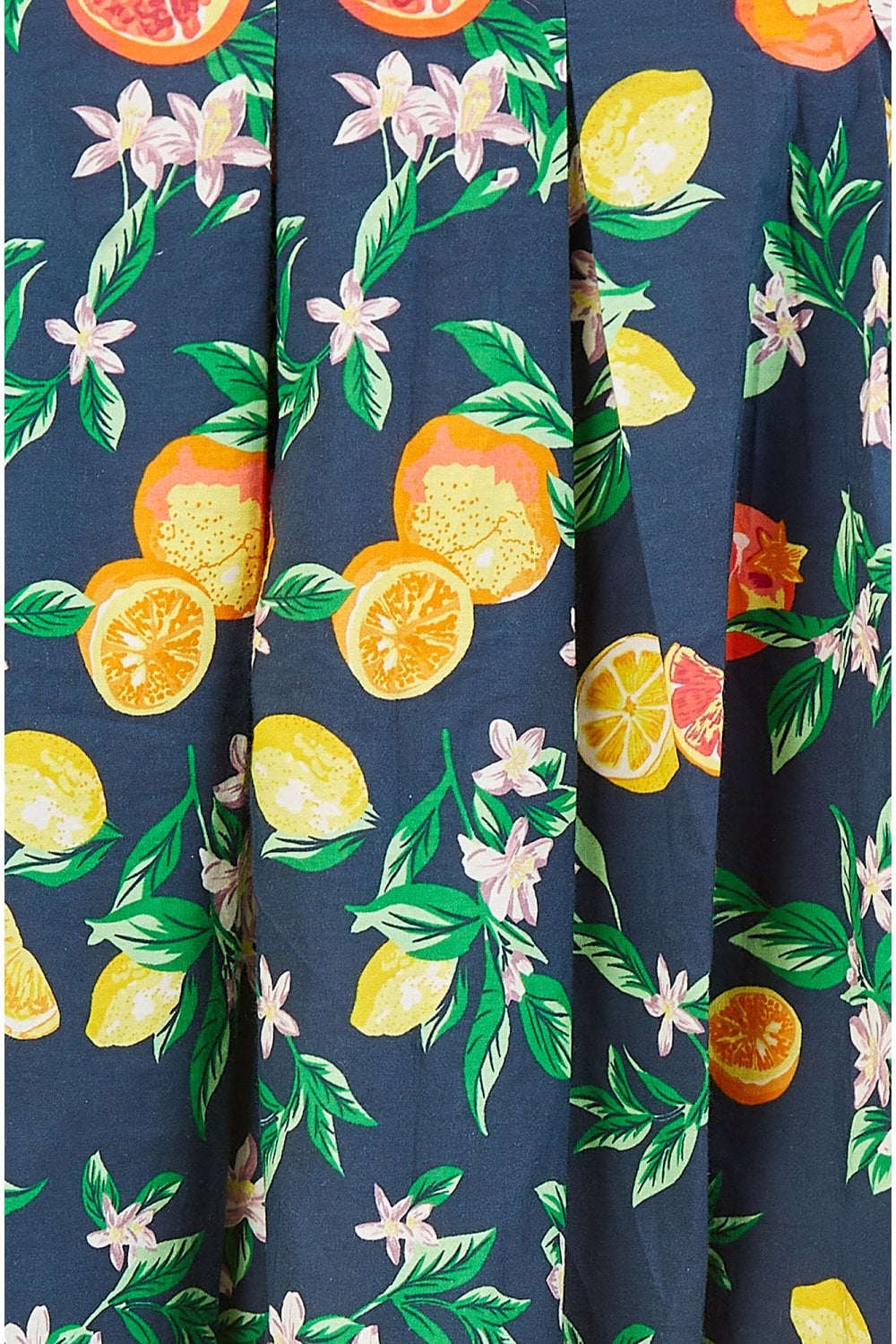 Yumi Navy Organic Cotton Citrus Print Midi Skirt Yumi