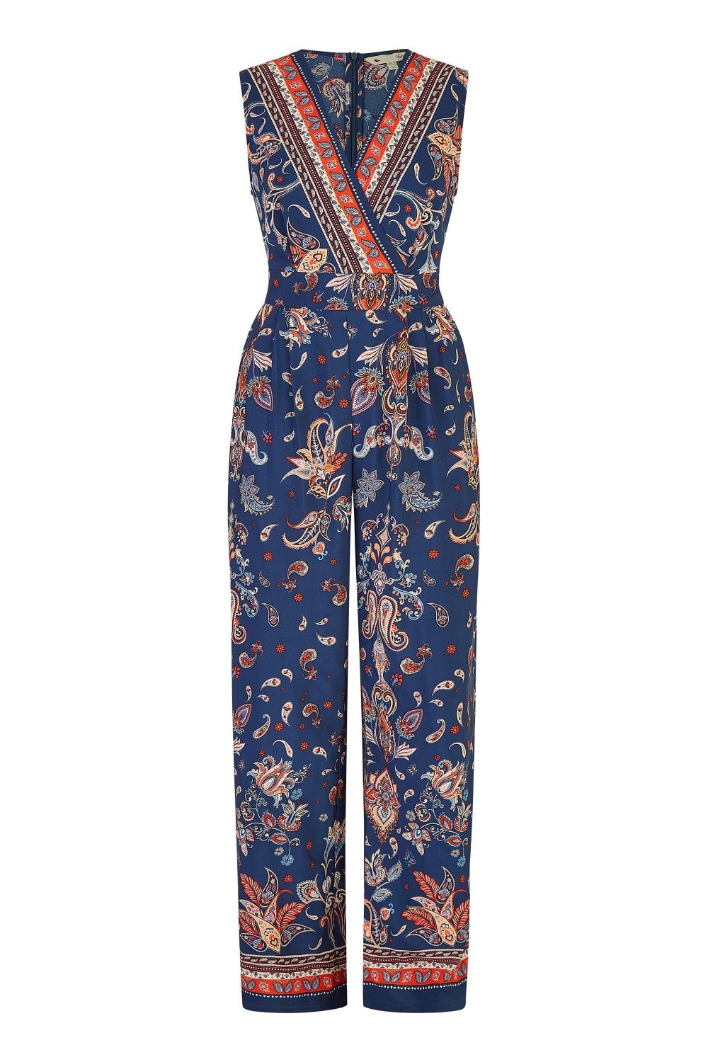 Yumi Navy Paisley Border Print Wrap Jumpsuit Yumi