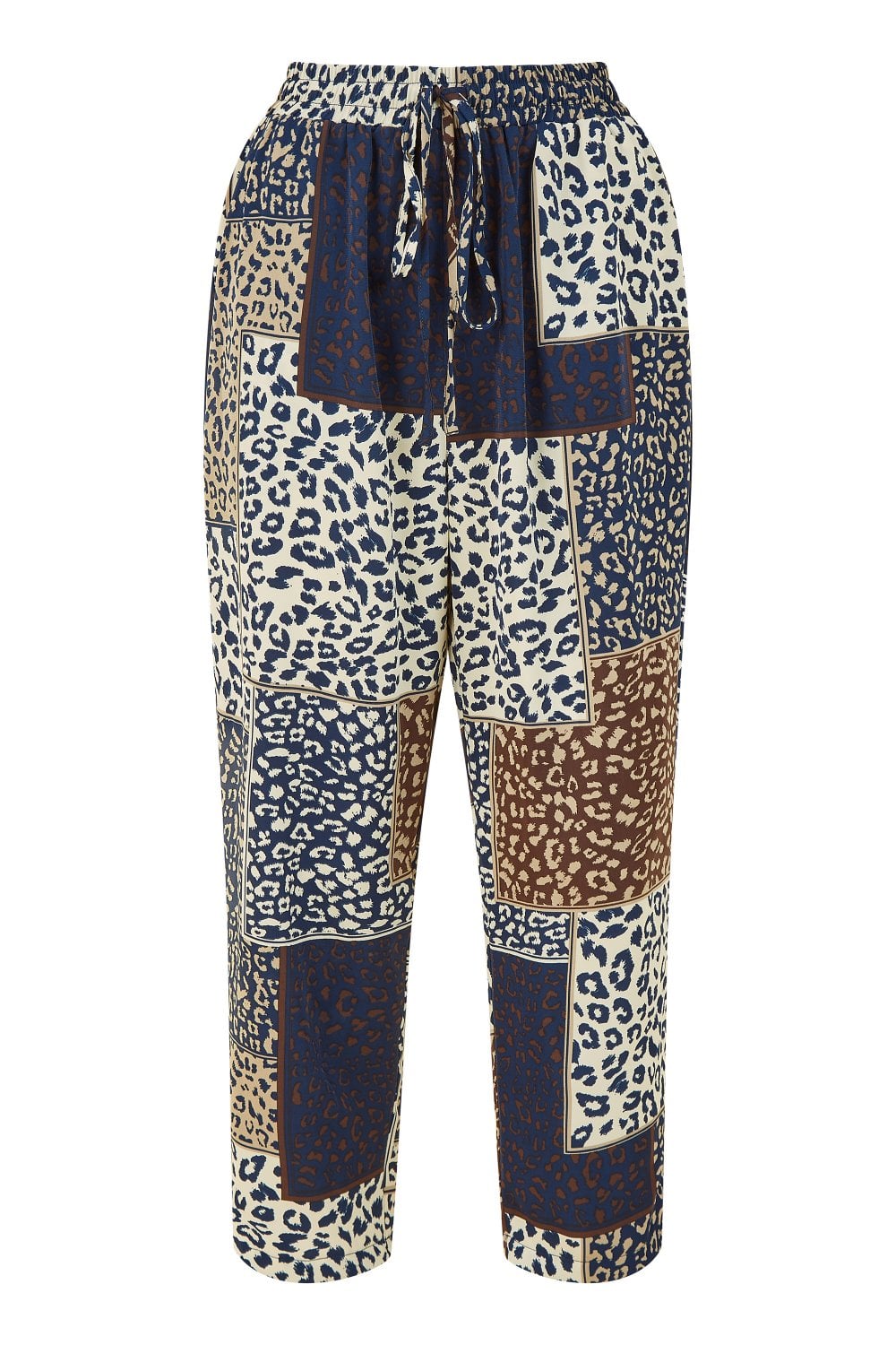 Yumi Navy Patchwork Animal Print Cropped Trouser Yumi