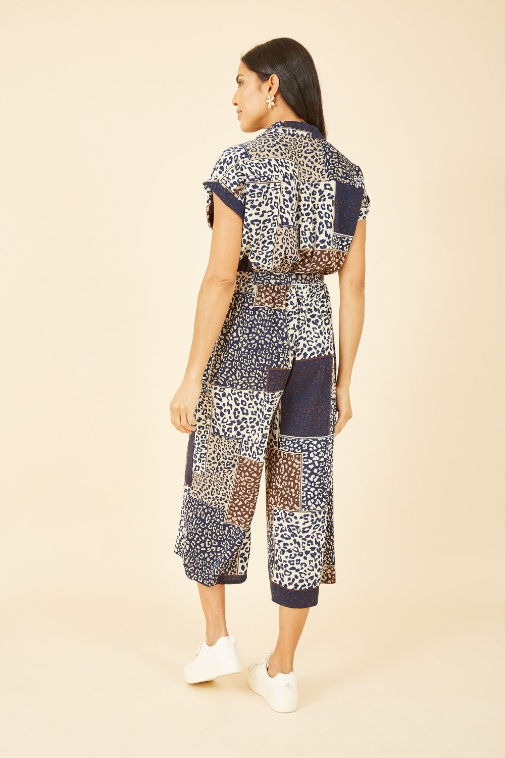 Yumi Navy Patchwork Animal Print Jumpsuit Yumi