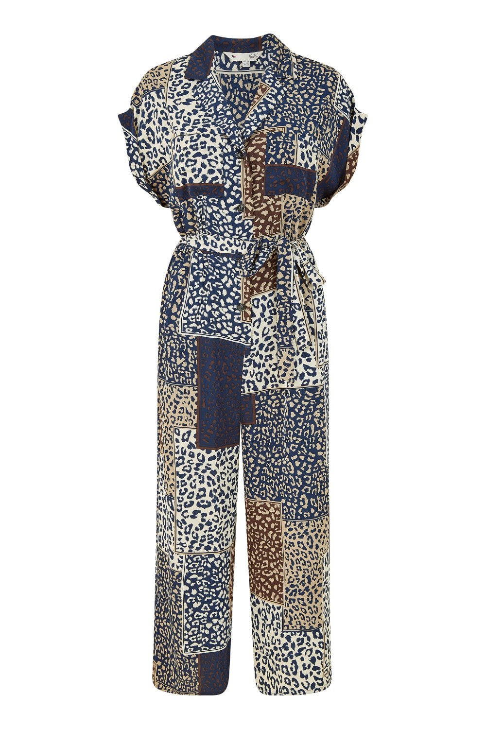 Yumi Navy Patchwork Animal Print Jumpsuit Yumi