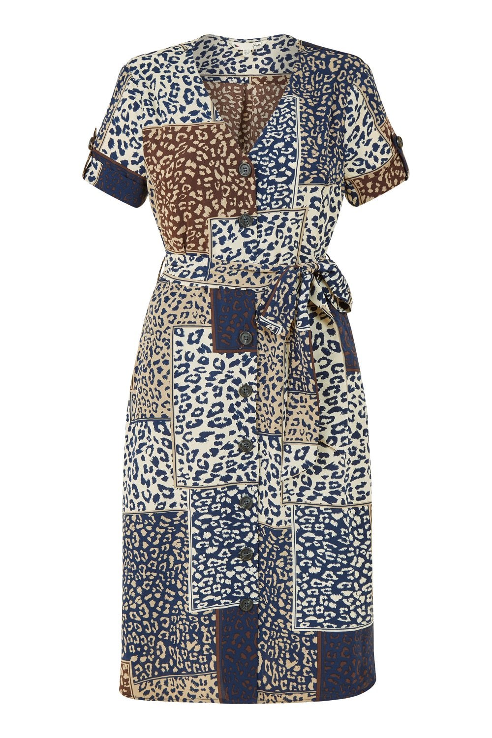 Yumi Navy Patchwork Animal Print Shirt Dress Yumi