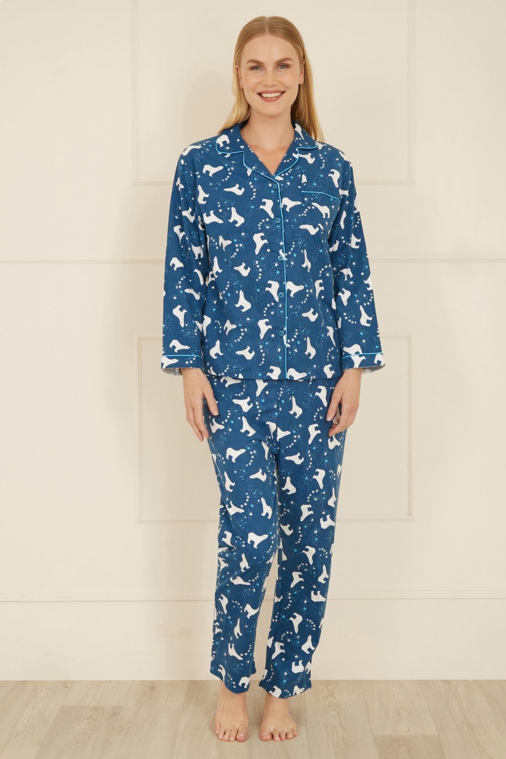 Yumi Navy Polar Bear Brushed Cotton Pyjamas Yumi