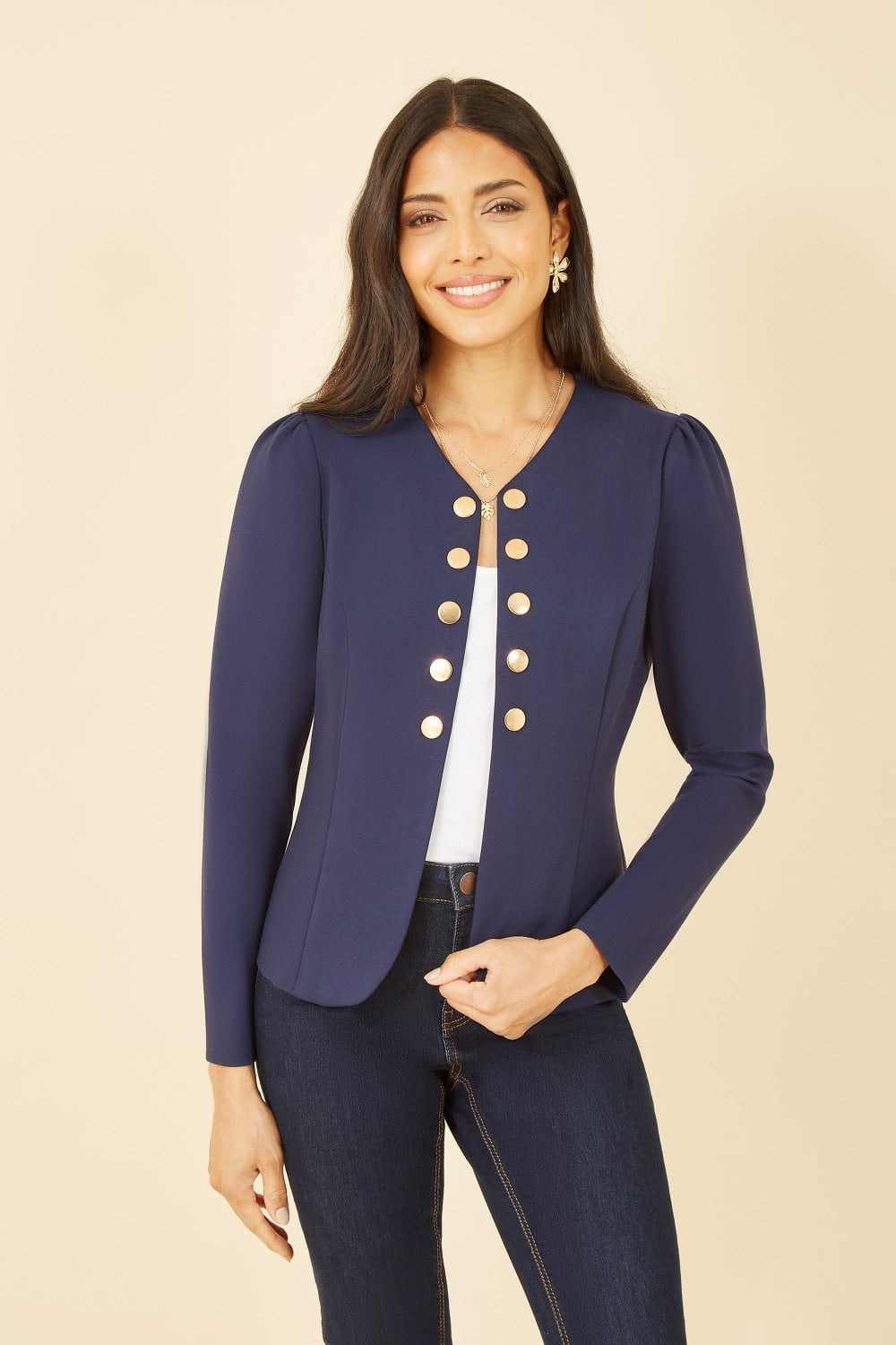 Yumi Navy Ponte Jacket With Military Buttons Yumi