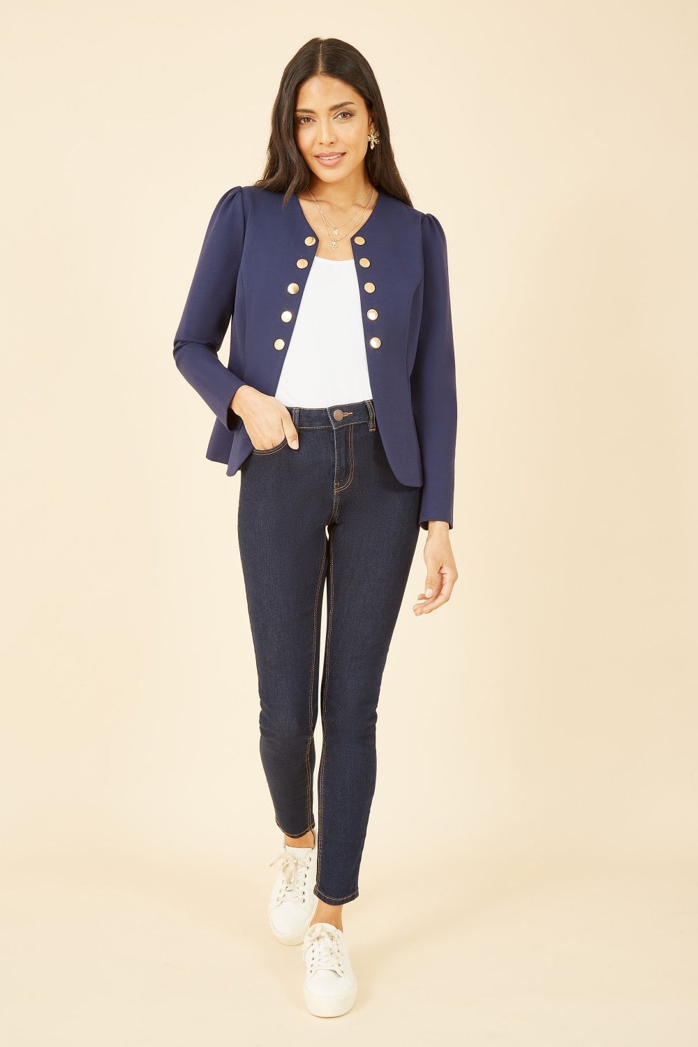 Yumi Navy Ponte Jacket With Military Buttons Yumi