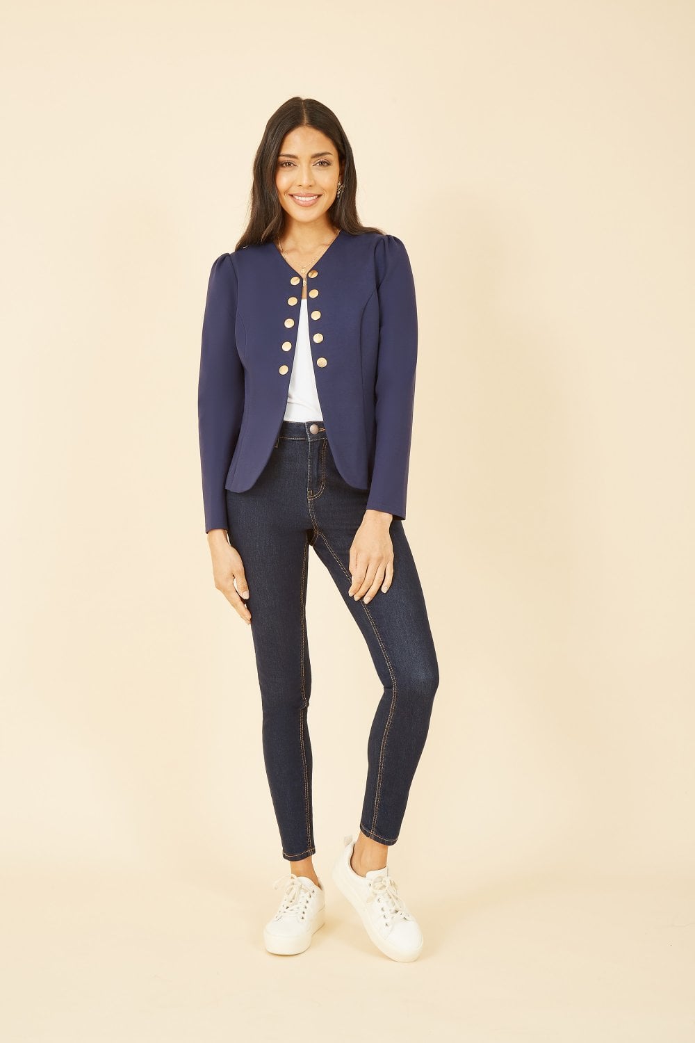 Yumi Navy Ponte Jacket With Military Buttons Yumi