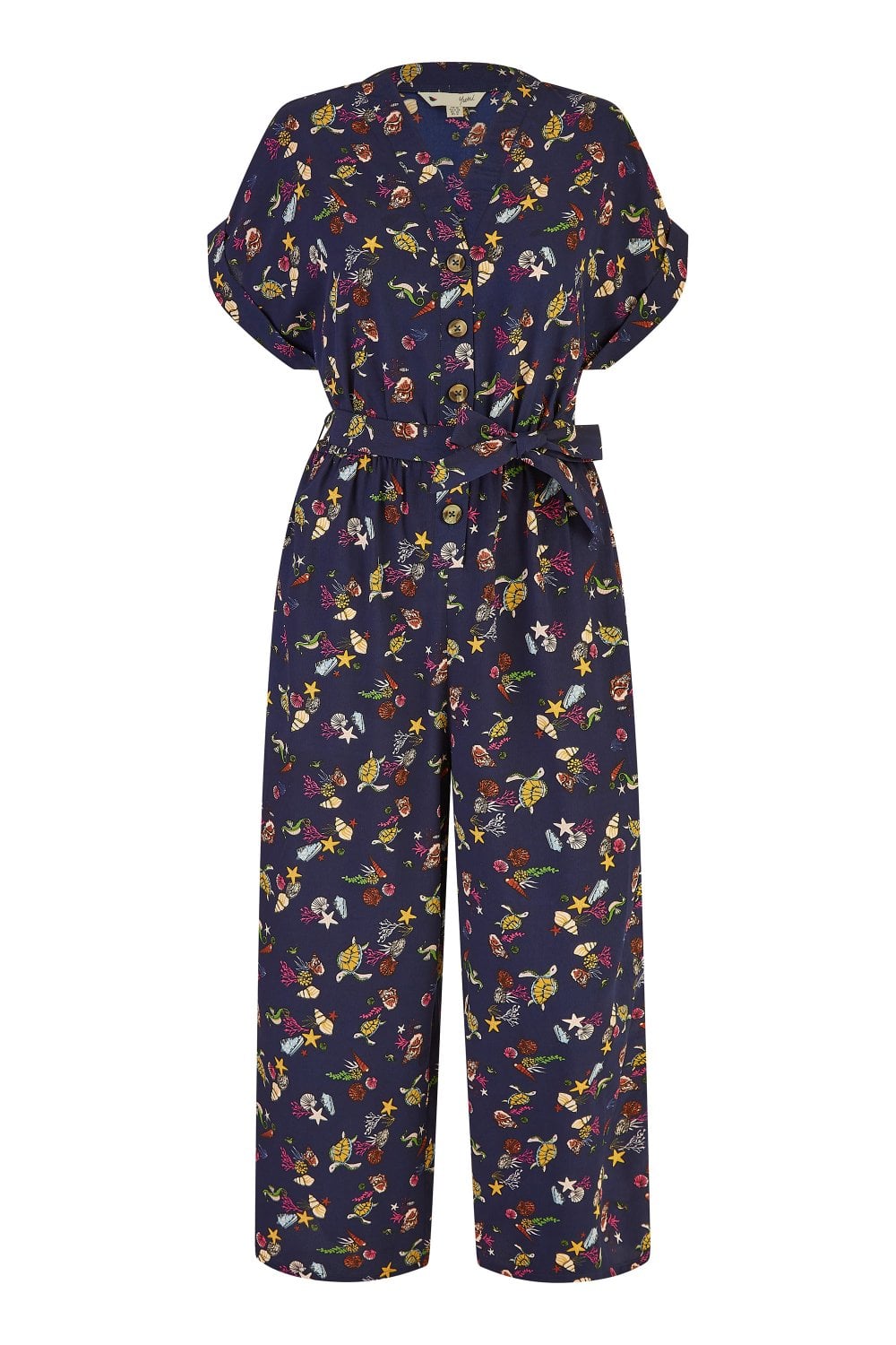 Yumi Navy Recycled Sealife Print Jumpsuit Yumi