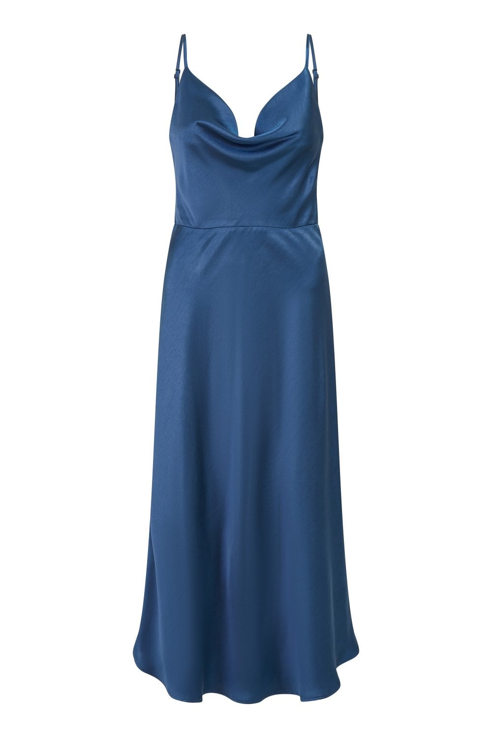 Yumi Navy Satin Cowl Neck Midi Slip Dress Yumi