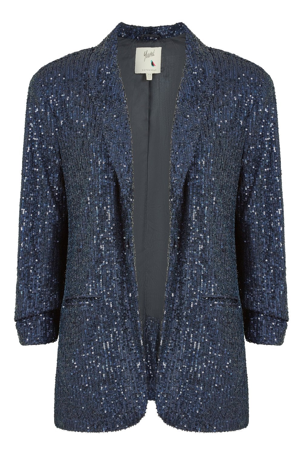 Yumi Navy Sequin Blazer With Pockets Yumi