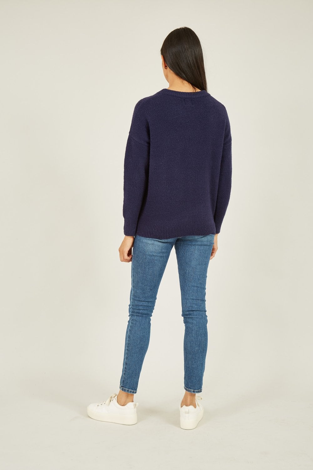 Yumi Navy Sequin Bow Knitted Jumper Yumi