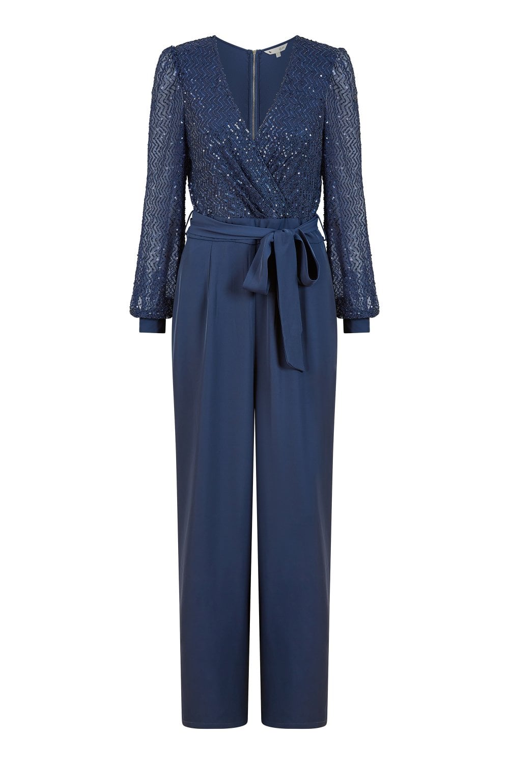 Yumi Navy Sequin Jumpsuit With Long Sleeves Yumi