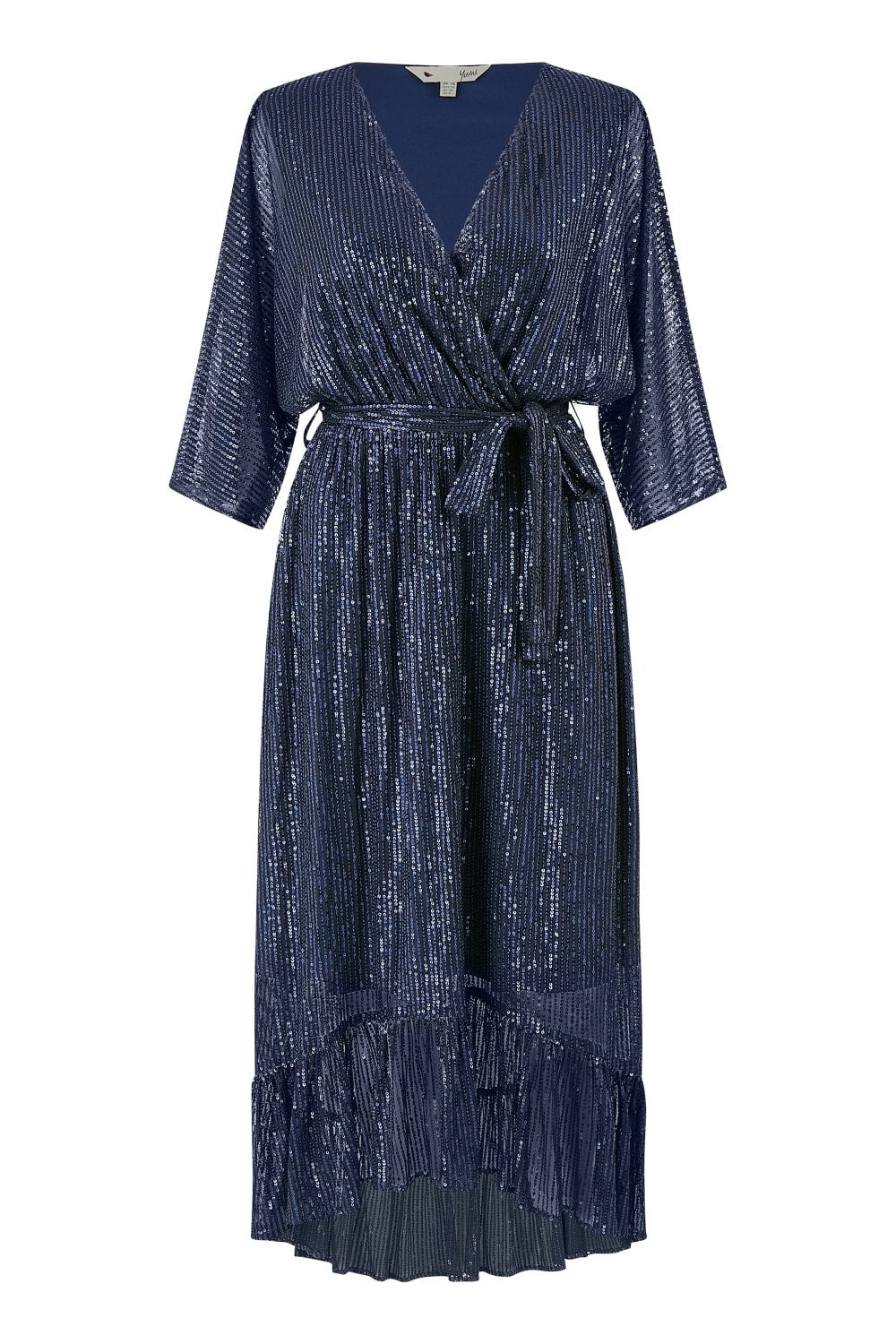 Yumi Navy Sequin Kimono Midi Wrap Dress Yumi