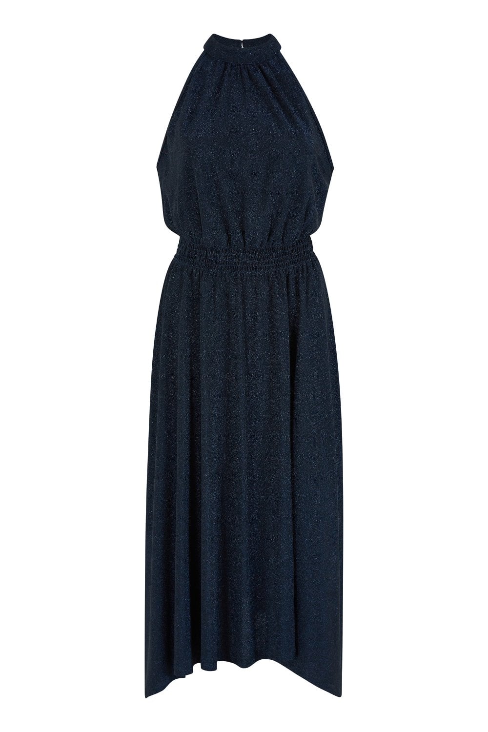 Yumi Navy Sparkle Halter neck Handkerchief Midi Dress Yumi