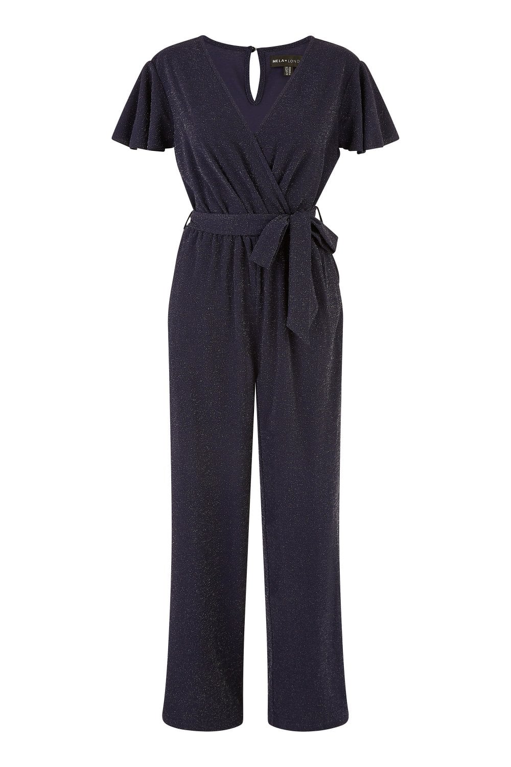 Yumi Navy Sparkle Stretch Wrap Over Jumpsuit Yumi