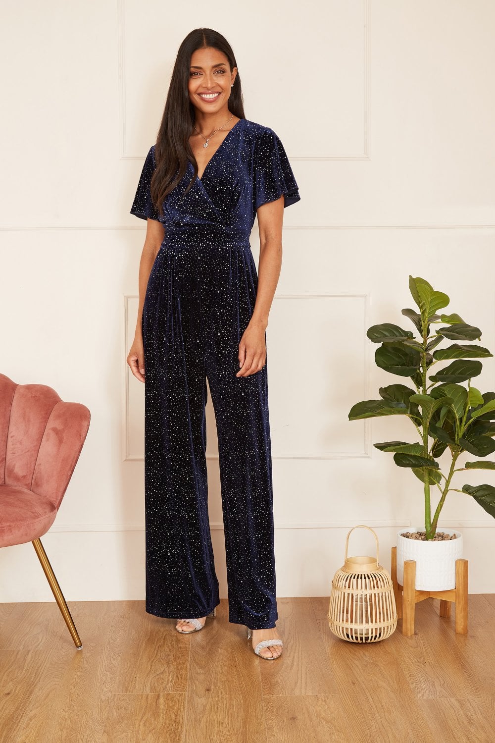 Yumi Navy Sparkle Velvet Jumpsuit Yumi