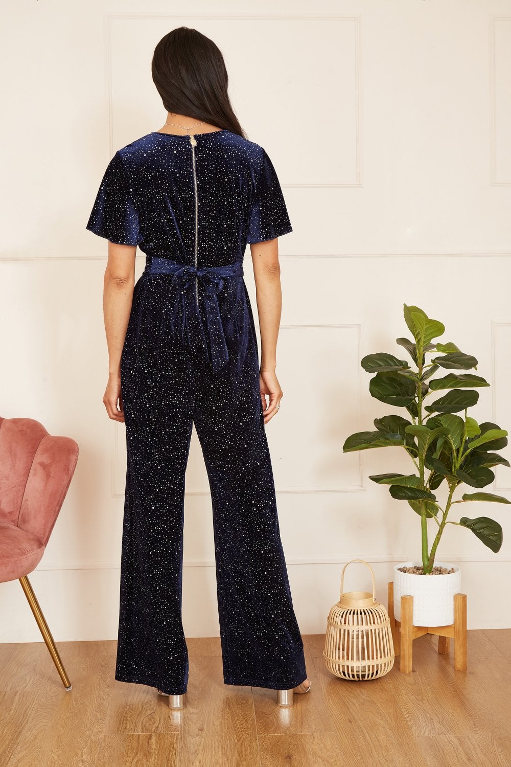 Yumi Navy Sparkle Velvet Jumpsuit Yumi