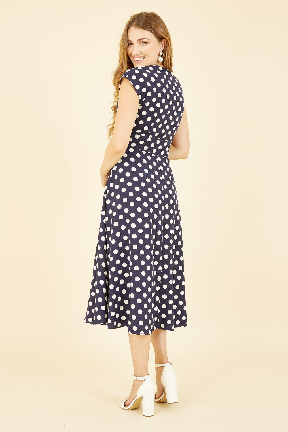 Yumi Navy Spot Print Kimono Sleeve Midi Dress Yumi