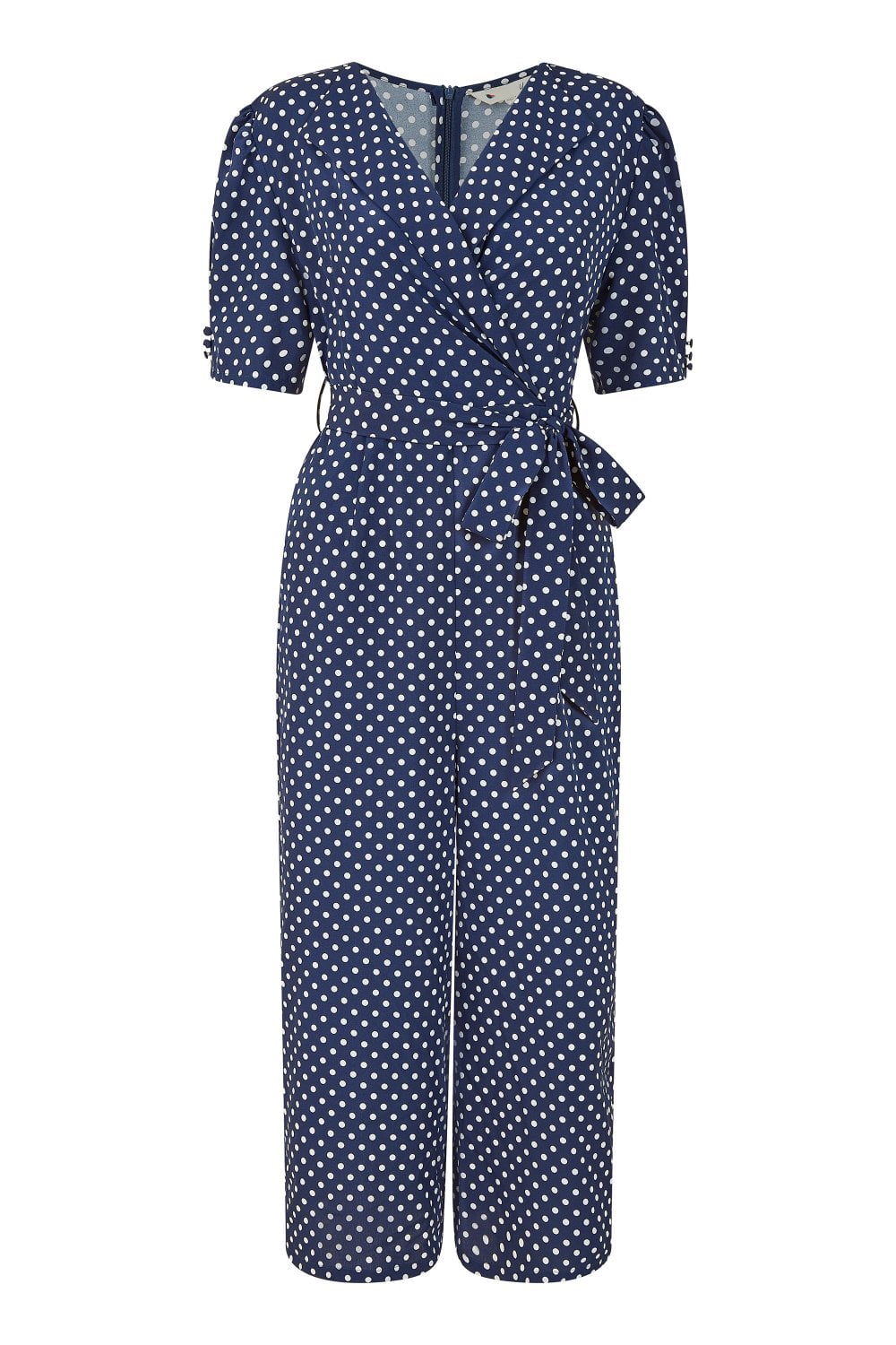 Yumi Navy Spot Print Retro Culotte Jumpsuit Yumi