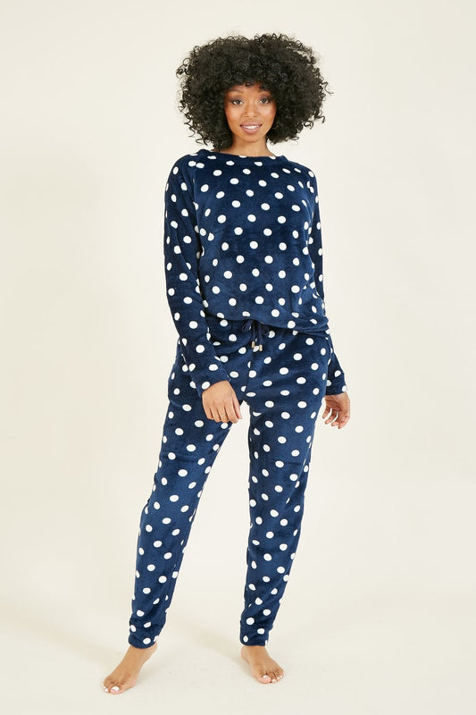 Yumi Navy Spot Super Soft Fleece Pyjamas Yumi