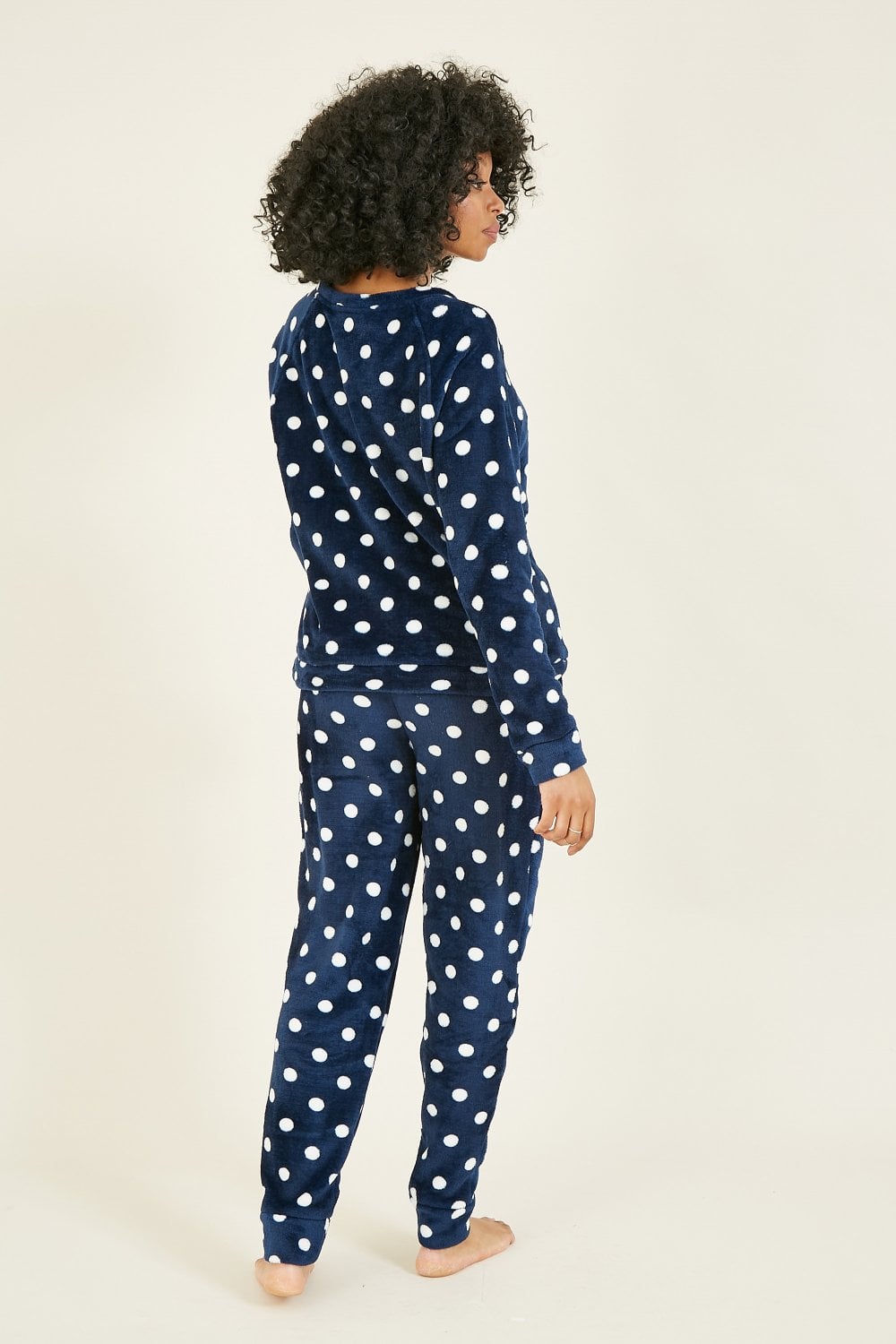 Yumi Navy Spot Super Soft Fleece Pyjamas Yumi