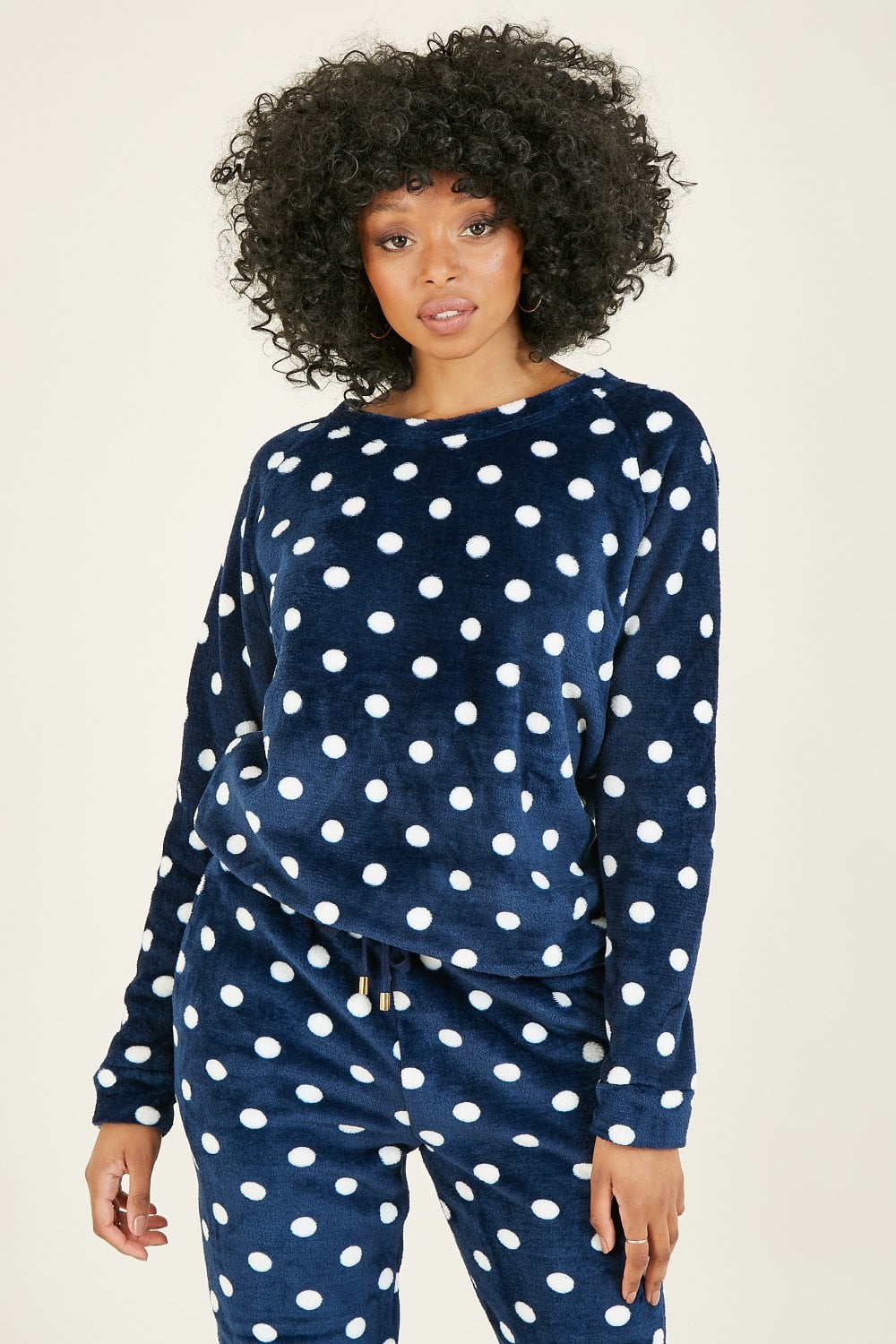 Yumi Navy Spot Super Soft Fleece Pyjamas Yumi