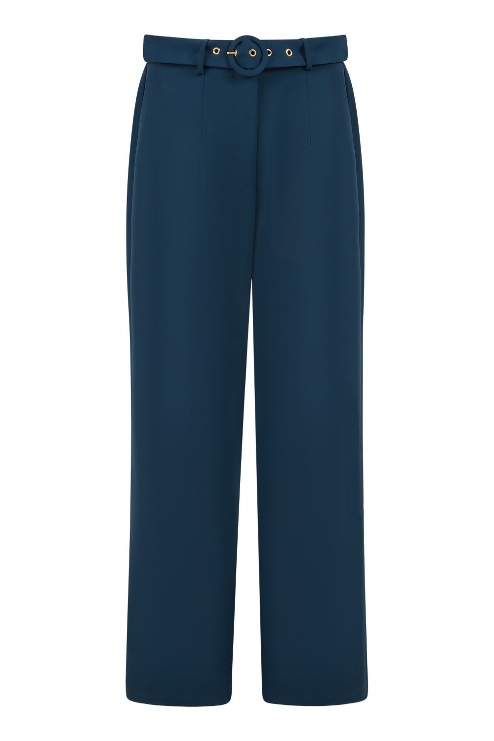 Yumi Navy Straight Leg Crepe Trousers With Belt Yumi