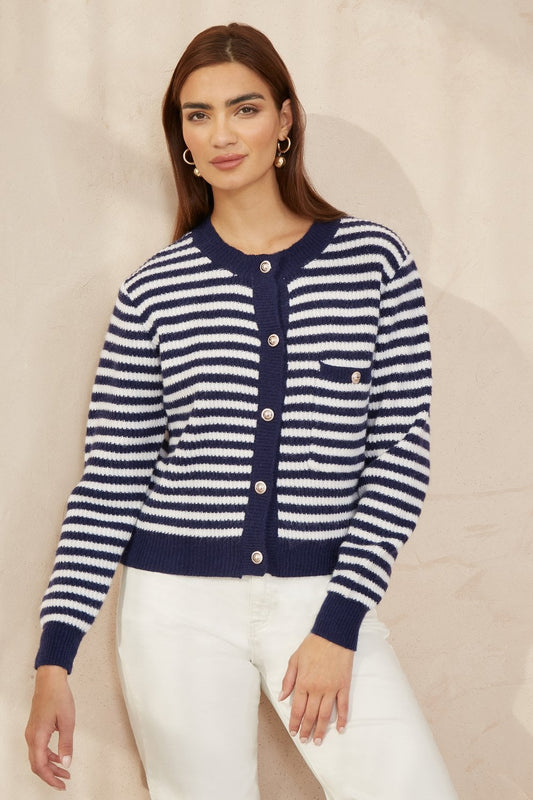 Yumi Navy Stripe Knit Relaxed Fit Cardigan KNIT Cardi Yumi