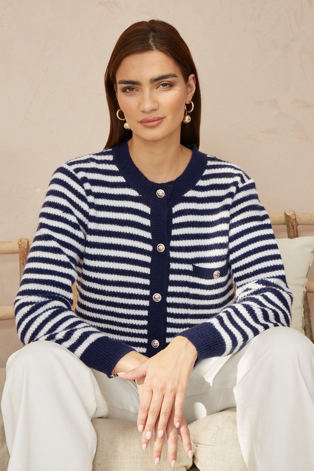 Yumi Navy Stripe Knit Relaxed Fit Cardigan KNIT Cardi Yumi