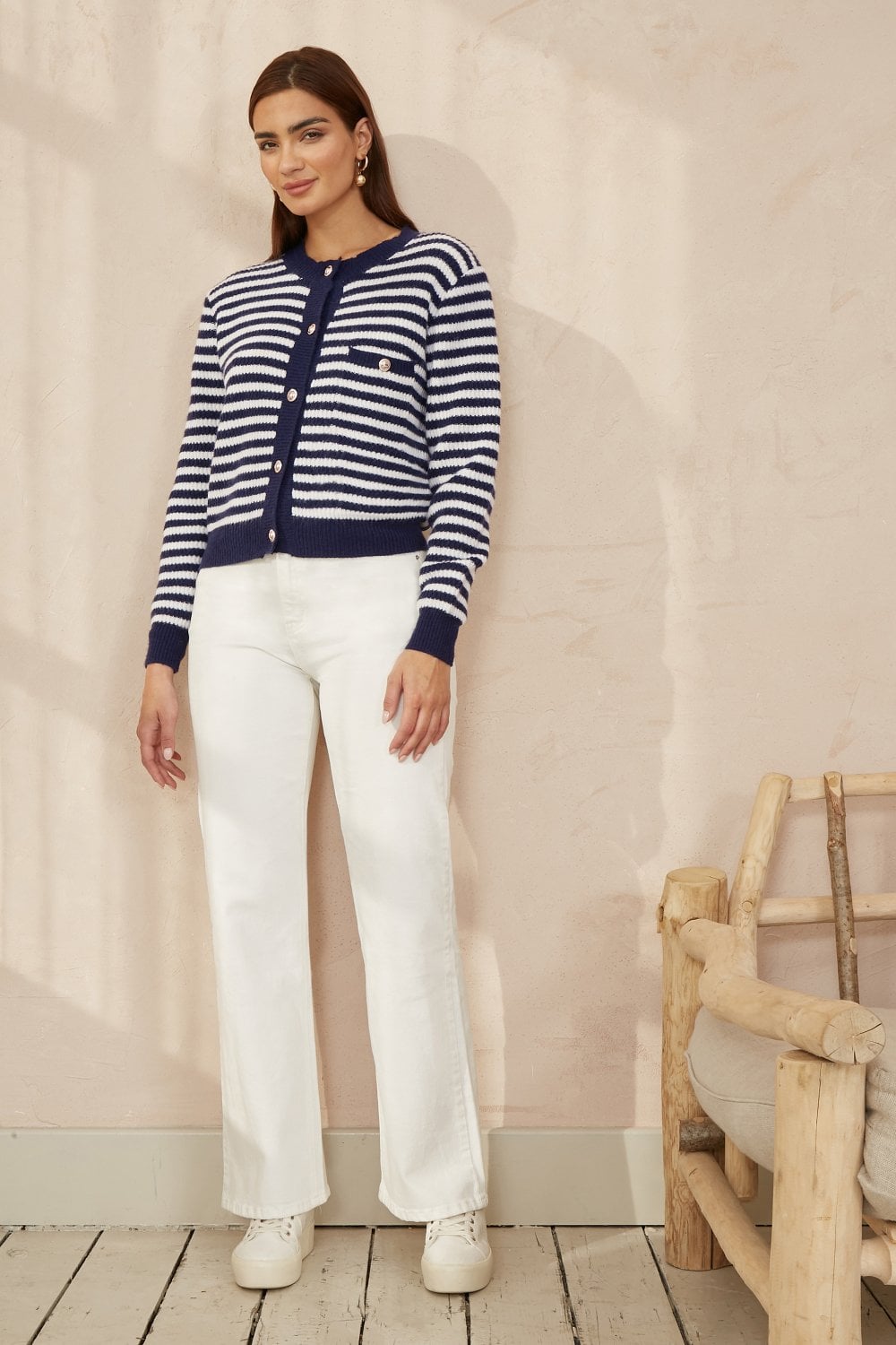 Yumi Navy Stripe Knit Relaxed Fit Cardigan KNIT Cardi Yumi