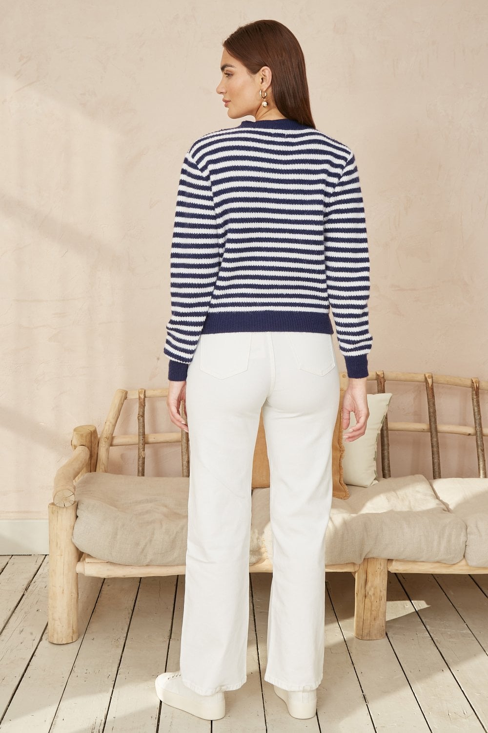 Yumi Navy Stripe Knit Relaxed Fit Cardigan KNIT Cardi Yumi