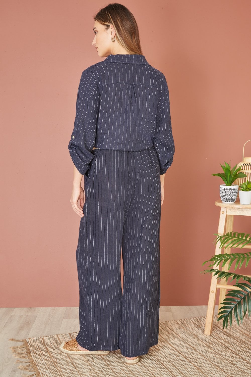 Yumi Navy Striped Italian Linen Shirt Yumi