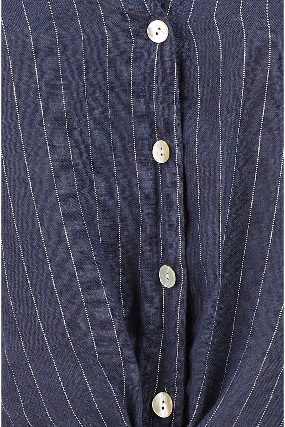 Yumi Navy Striped Italian Linen Shirt Yumi