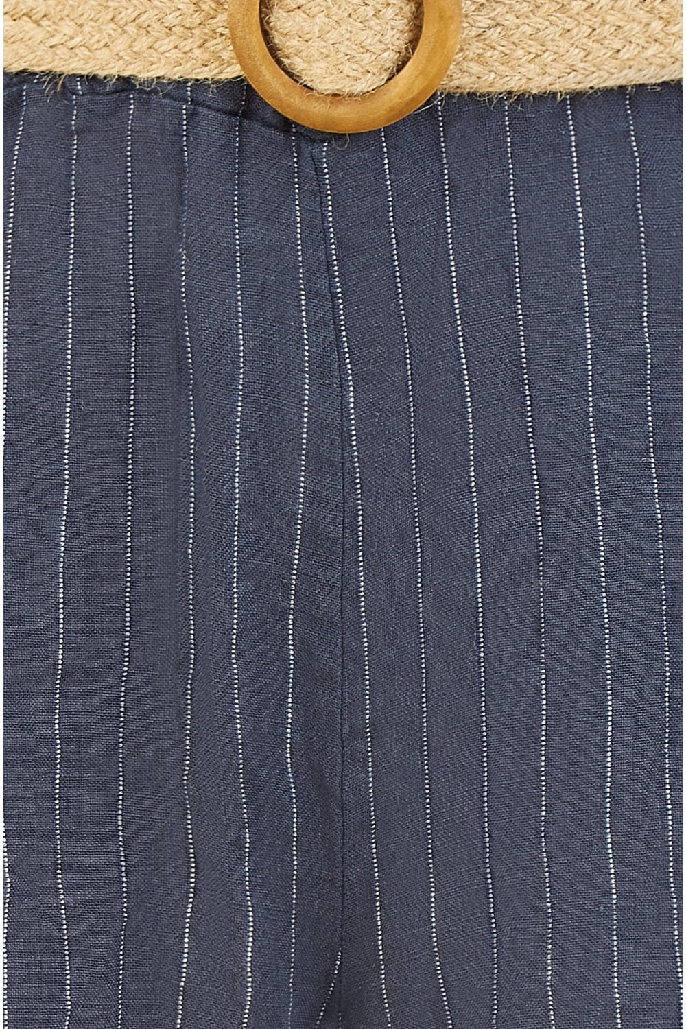 Yumi Navy Striped Italian Linen Shorts With Belt Yumi