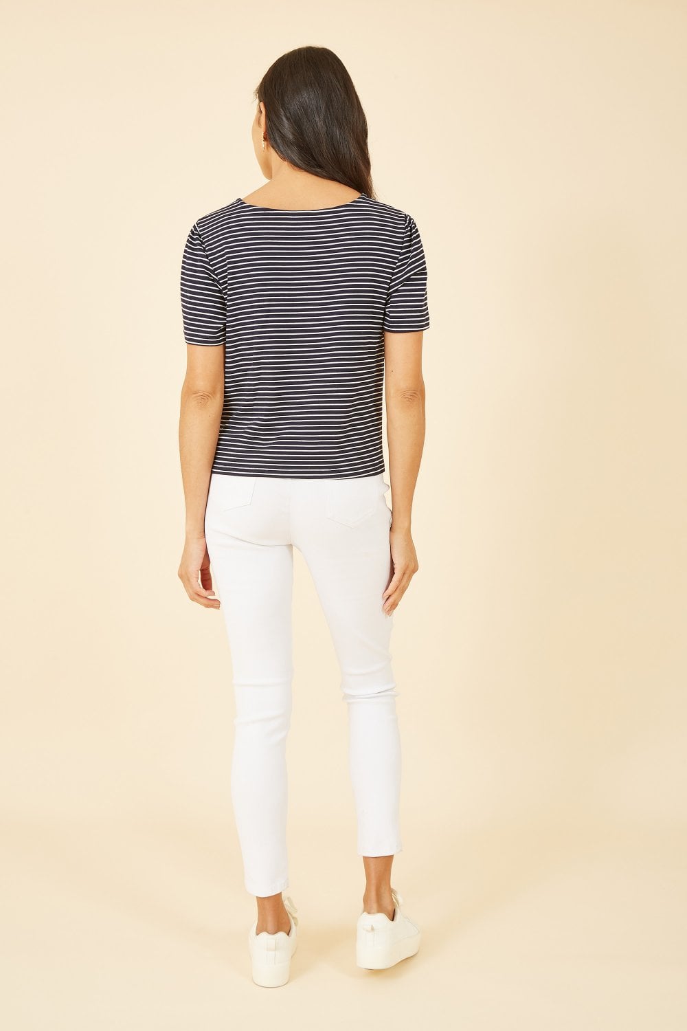 Yumi Navy Striped Jersey Button Detail Top Yumi