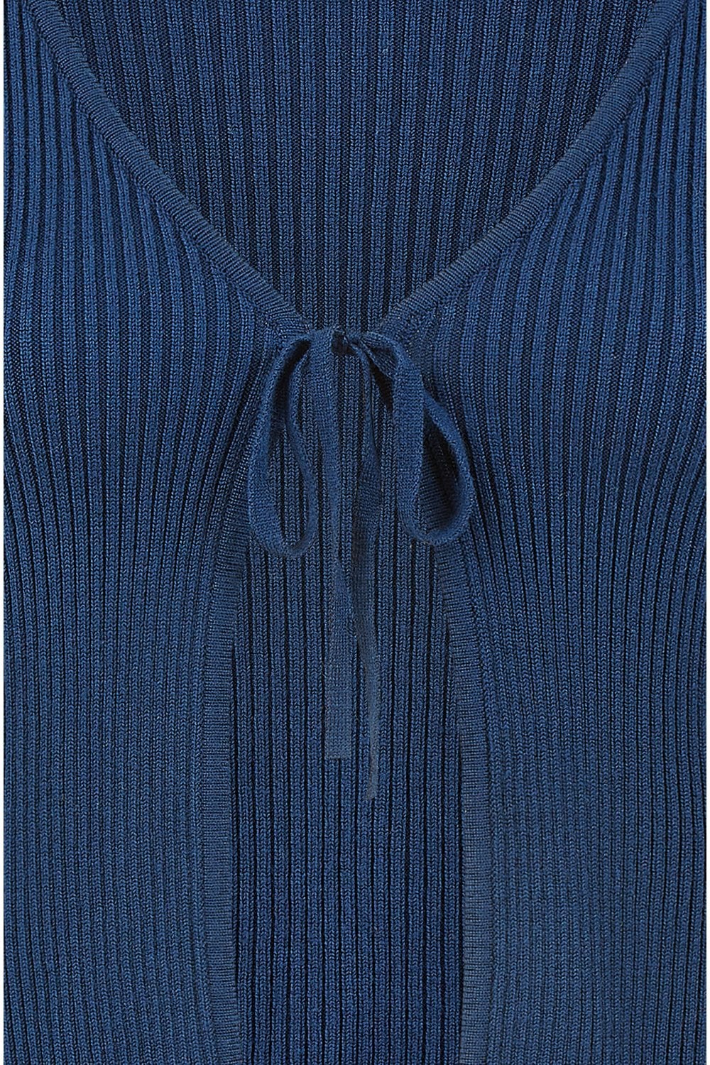 Yumi Navy Tie Up Ribbed Cardigan With Frill Hem Yumi