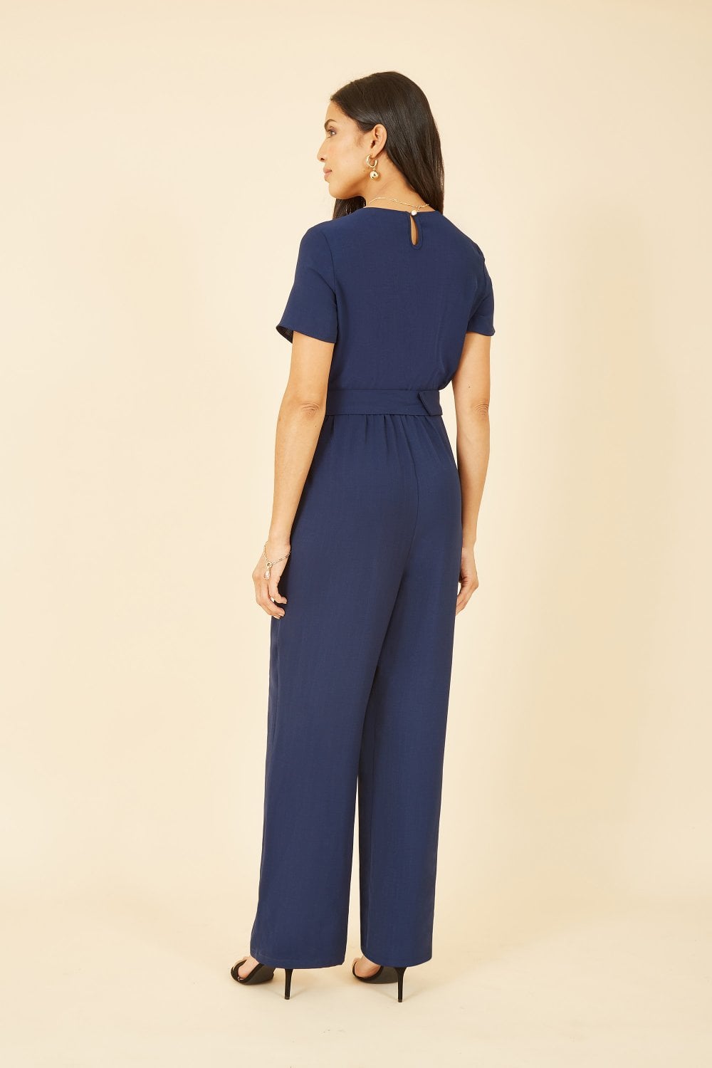 Yumi Navy Utility Jumpsuit With Zip And Belt Detail Yumi