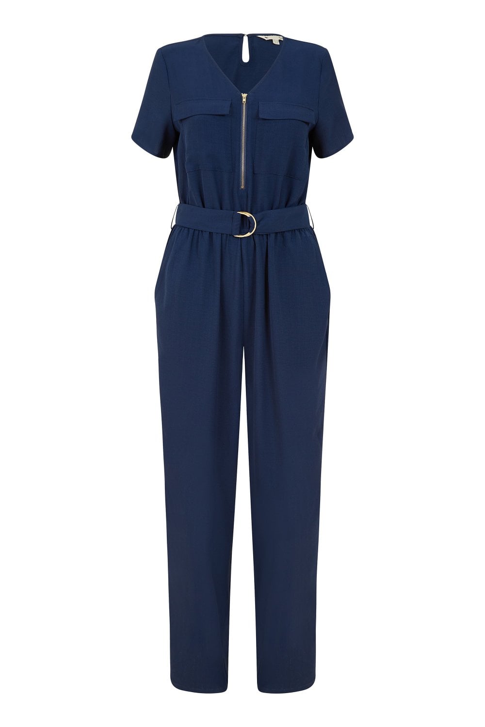 Yumi Navy Utility Jumpsuit With Zip And Belt Detail Yumi